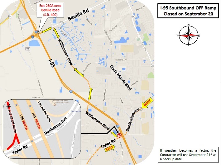 F.D.O.T. is reporting I-95 Port Orange Ramp Closures - Sept 19 - Sept 21